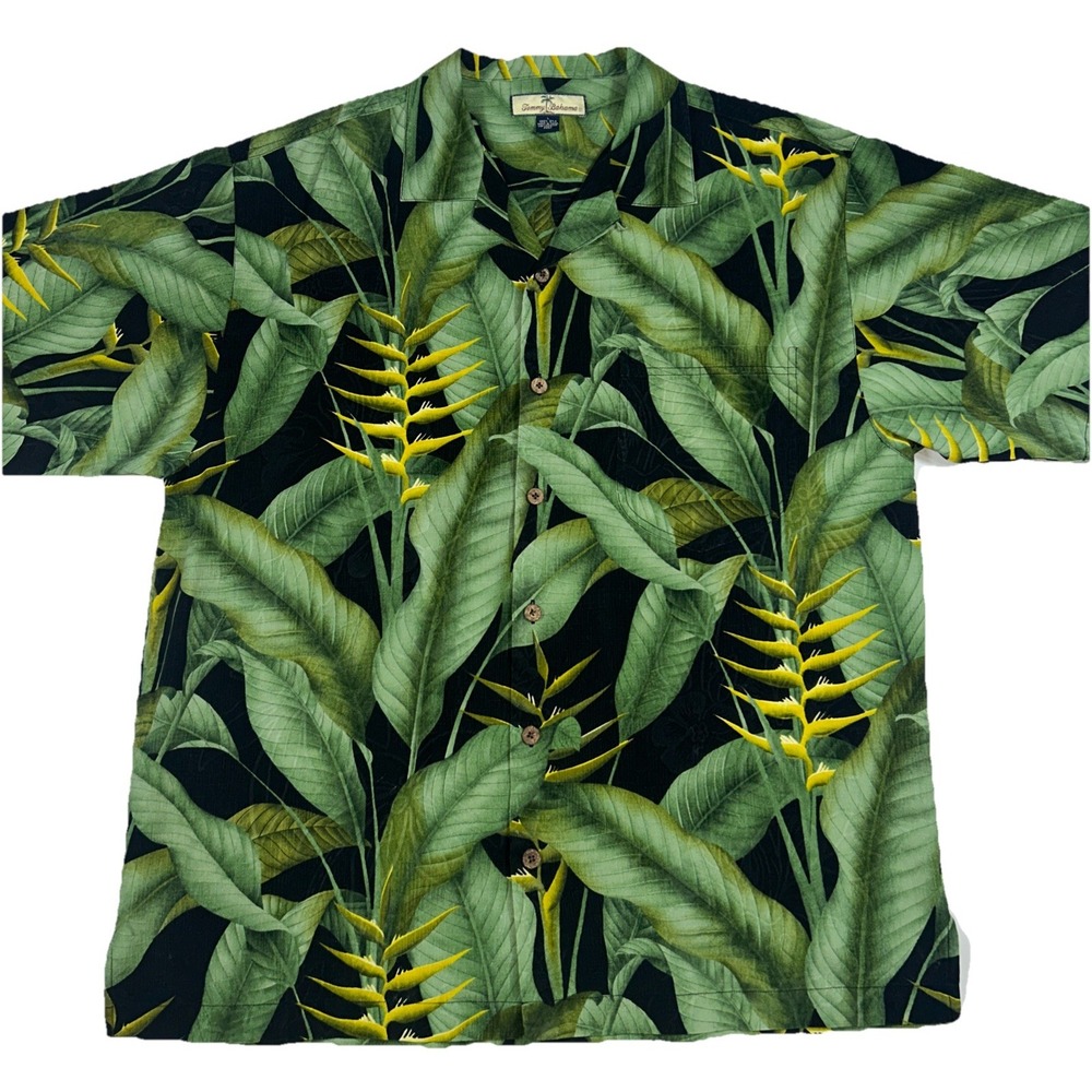 Tommy Bahama 100% Silk Wood Button Up Leafy‎ Tropical Men's Large